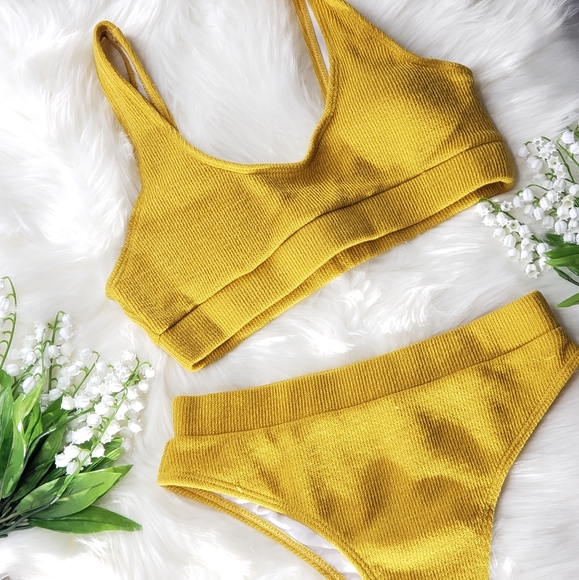 LOV Boutique. Brazilian Gold Ribbed Bikini Set - Picture 2 of 10